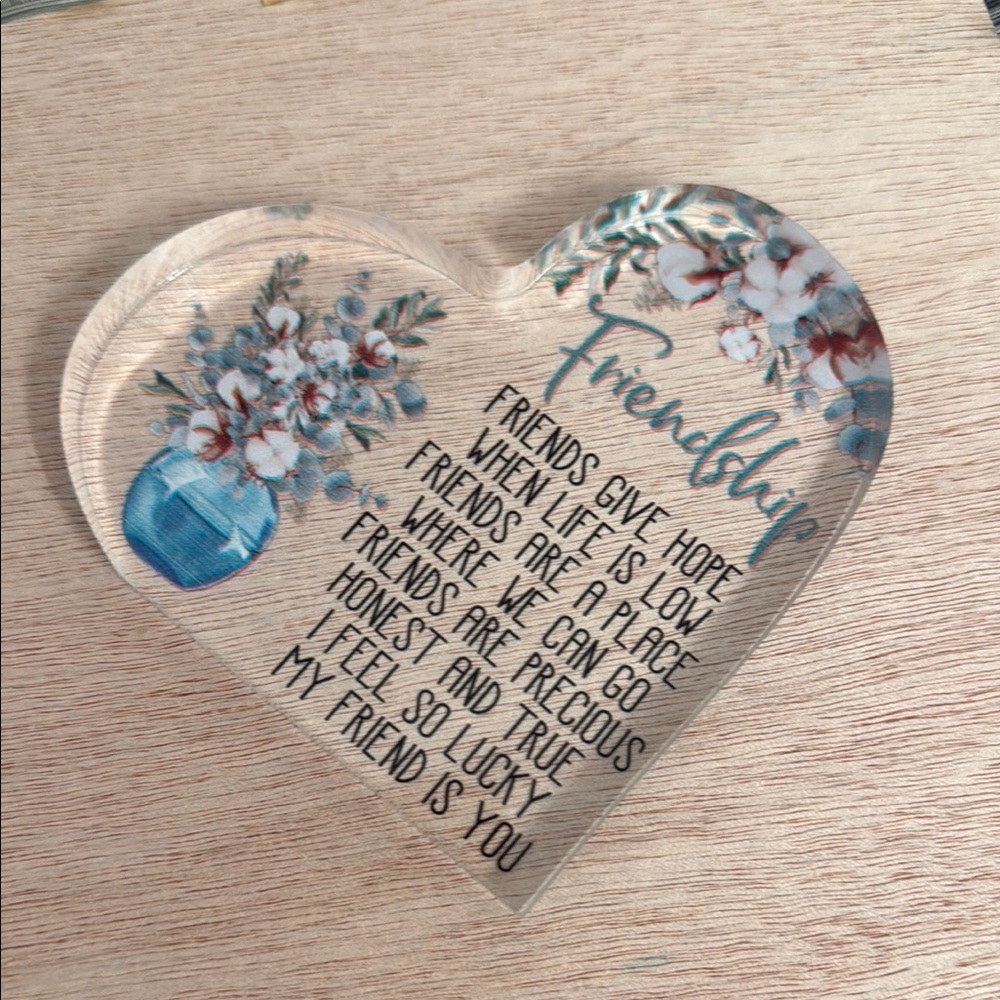 Heart-Shaped Friendship Plaque with Floral Design